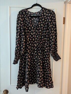 wild fable Black Long Sleeve Floral Dress with Pink & Cream Flowers Size XL